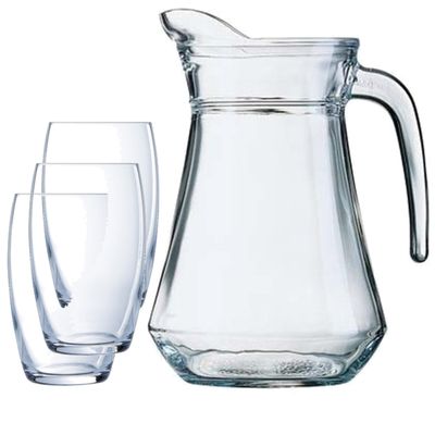Luminarc karaf schenkkan van glas 1300 ml met 6x stuks Versailles luxe waterglazen