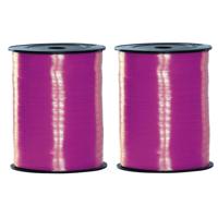 Sierlint of cadeaulint - 2x rollen - roze - dun - 500 meter x 0.5 cm - Feestartikelen en versiering