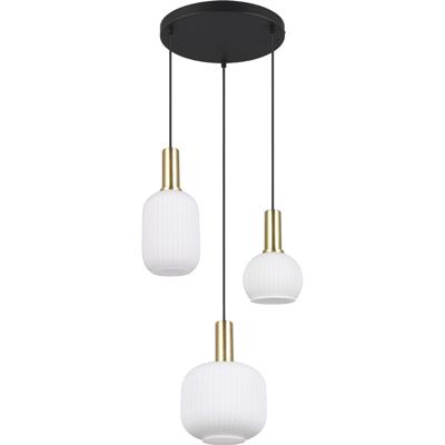 LED Hanglamp - Hangverlichting - Trion Pala - 3x Lichtpunten - E27 Fitting - Wit Glas - Mat Messing - Metaal