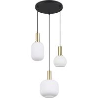 LED Hanglamp - Hangverlichting - Trion Pala - 3x Lichtpunten - E27 Fitting - Wit Glas - Mat Messing - Metaal