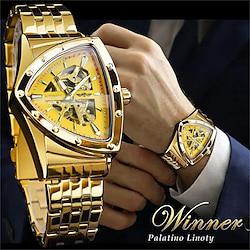 winnaar driehoek skelet automatisch horloge roestvrij staal mannen business casual onregelmatige driehoek mechanisch horloge gouden punk stijl mannelijke klok Lightinthebox