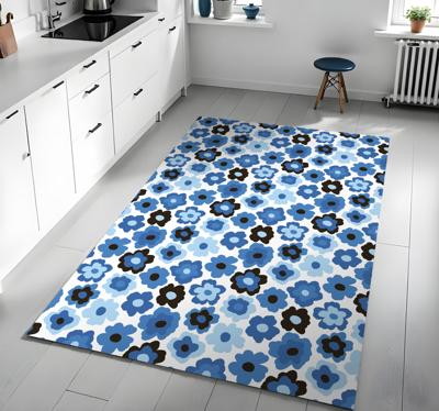 Blauwe klaproos vinyl tapijt bloemen en planten