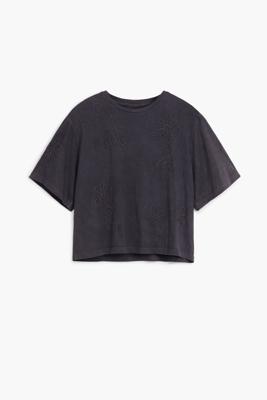 T-shirt met geborduurde bloemen - BLACK - XS