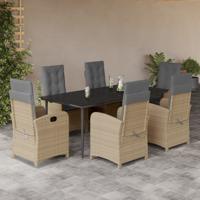 7-delige Tuinset met kussens poly rattan gemengd beige