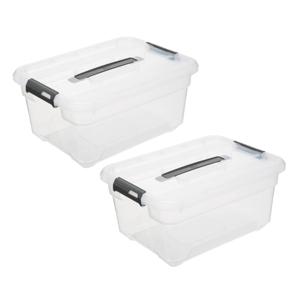 5Five opberg kist met deksel - 2x - Box - 13 liter - 39 x 29 x 19 cm - kunststof - transparant