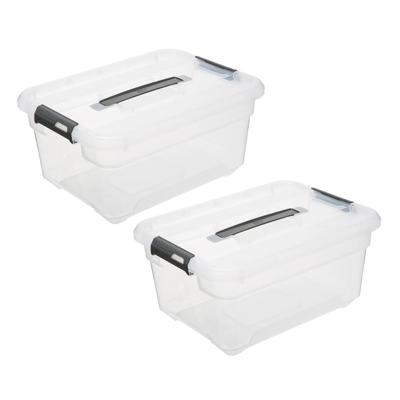 5Five opberg kist met deksel - 2x - Box - 13 liter - 39 x 29 x 19 cm - kunststof - transparant