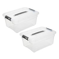 5Five opberg kist met deksel - 2x - Box - 13 liter - 39 x 29 x 19 cm - kunststof - transparant