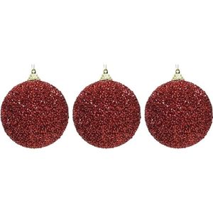 3x Kerst rode glitter kralen kerstballen 8 cm kunststof