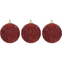 3x Kerst rode glitter kralen kerstballen 8 cm kunststof