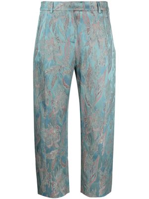 Alberto Biani pantalon court à fleurs en jacquard - Bleu
