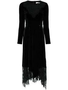 NISSA robe mi-longue en velours à dentelle fleurie - Noir