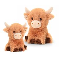 Keel Toys 2x koeien knuffels - pluche Schotse hooglander koeien - 18 en 25 cm