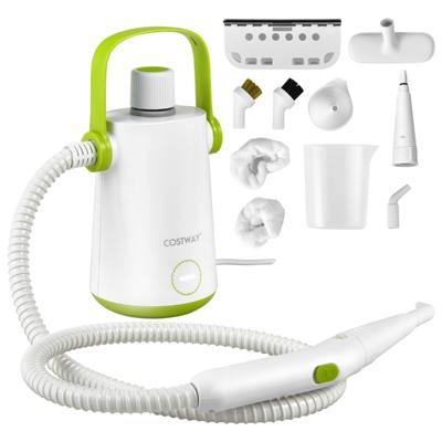 Handstoomreiniger 1000 W en 300 ml Watercapaciteit en 10 Accessoiresets Stoomreiniger voor Alles Tapijten Ramen Bekleding Groen + Wit