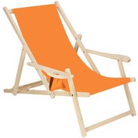 Ligbed Strandstoel Ligstoel Verstelbaar Armleuningen Beukenhout Handgemaakt Oranje - thumbnail