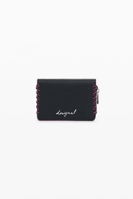 Kleine portemonnee met gevlochten leerlook - BLACK - U