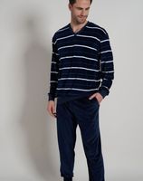 Gotzburg Pyjama velours met boorden blauw - thumbnail