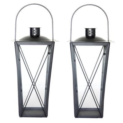 Set van 2x stuks flancy flames windlicht- zilver - ijzer - 20 x 20 x 40 cm - tuin lantaarn/windlicht