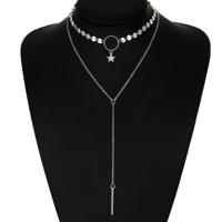 Eenvoudige sexy handgemaakte pailletten ster kwastjes cirkel Clavicle keten lange hanger dubbellaagse ketting (zilver)