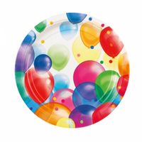 16x Wegwerpbordjes met feestelijke ballonnenopdruk karton 23 cm