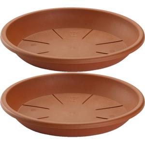PlasticForte Opvangschaal Plantenpot - 2x stuks - terracotta - D36 cm - Kunststof - onderbord