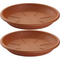 PlasticForte Opvangschaal Plantenpot - 2x stuks - terracotta - D36 cm - Kunststof - onderbord