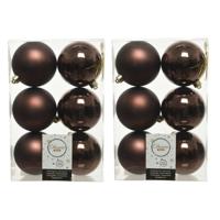Decoris Kerstballen - 12x st - donkerbruin - D8 cm - kunststof - kerstversiering