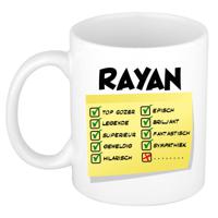 Naam mok Rayan - wit - top gozer - keramiek - 300 ml - cadeau collega beker