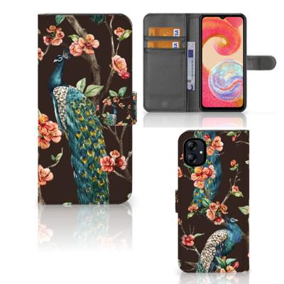 Samsung Galaxy A04e | Telefoonhoesje | Met pasjeshouder | Pauw met Bloemen