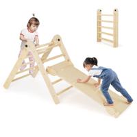 4 in 1 Montessori Opvouwbare Klimdriehoek met Dubbelzijdige Leuning Vurenhouten Driehoekige Klimladder met Verstelbare Hoogte Natuurlijke
