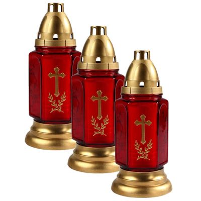 5x stuks grafkaarsen/gedenklichten met deksel rood/goud 11 x 24 cm 3 dagen brandtijd