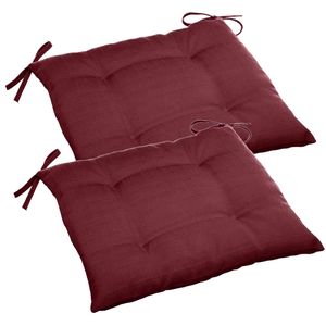 Set van 2x stuks stoelkussens voor binnen en buiten in de kleur bordeaux rood 40 x 40 x 4 cm - tuinstoelkussens