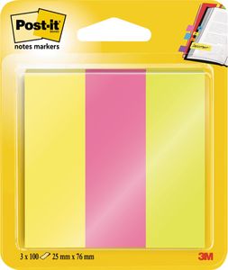 Post-it notes markers, ft 25 x 76 mm, blister met 3 x 100 vel, geassorteerde kleuren