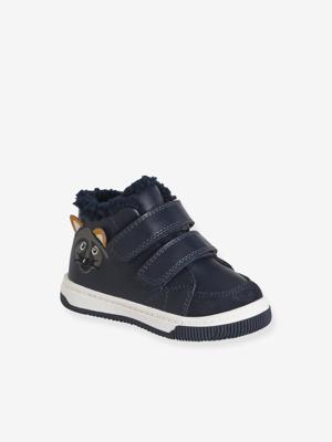 Gevoerde synthetische baskets voor babyjongens met klittenband marineblauw