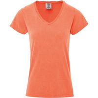 Basic V-hals t-shirt comfort colors perzik oranje voor dames XL (42/54)  - - thumbnail