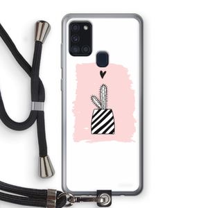 Zwart-wit cactus: Samsung Galaxy A21s Transparant Hoesje met koord