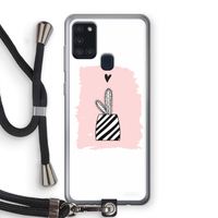 Zwart-wit cactus: Samsung Galaxy A21s Transparant Hoesje met koord