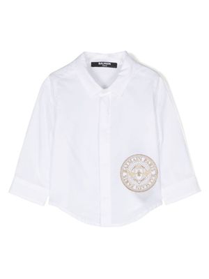 Balmain Kids chemise en coton à patch logo - Blanc