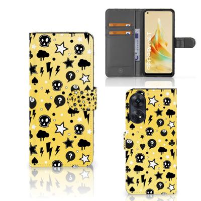 Telefoonhoesje met Naam OPPO Reno8 T 4G Punk Geel | Portemonnee hoesje Telefoonhoesje met Naam OPPO Reno8 T 4G Punk Geel | Portemonnee hoesje