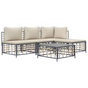 vidaXL 5-delige Loungeset met kussens poly rattan antracietkleurig