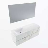 MONDIAZ VICA 130cm badmeubel onderkast Carrara 4 lades. Wastafel CLOUD links zonder kraangat, kleur Talc met spiegel LED. - thumbnail