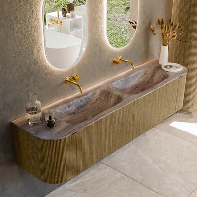 Badmeubel Mondiaz Kurve-Dlux | 190 cm | Meubelkleur Dusk | Wastafelkleur Oza | Solid surface | Wasbak beide zijden spoelbak | Zonder kraangat(en)