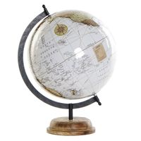 Decoratie wereldbol/globe wit op acacia hout voet 37 x 28 cm   -