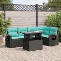 6-delige Loungeset met kussens poly rattan acacia zwart