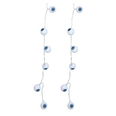 Halloween LED lampjes - 2x - oogbal/ogen - op batterijen - 130 cm - griezel uitstraling