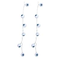 Halloween LED lampjes - 2x - oogbal/ogen - op batterijen - 130 cm - griezel uitstraling