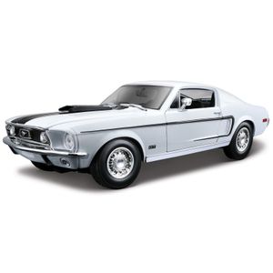 Modelauto Ford Mustang GT Cobra 1968 wit/zwart 24 cm 1:18