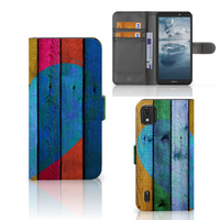 Nokia C2 2nd Edition Book Style Case Wood Heart - Cadeau voor je Vriend - thumbnail