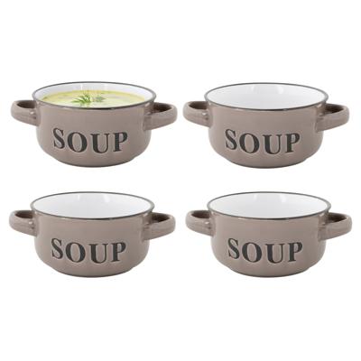 Soepkommen Classic - taupe - 6x stuks - 14 x 7 cm - keramiek - soepkommetjes - 470 ml