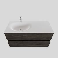 Badkamermeubel Solid Surface BWS Stockholm 100x46 cm Links Wood Dark Brown (1 kraangat) - thumbnail