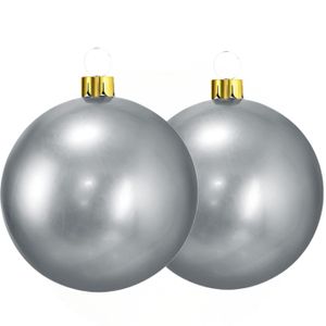 Mega grote decoratie kerstballen - 2x st - 45 cm - zilver - opblaasbaar